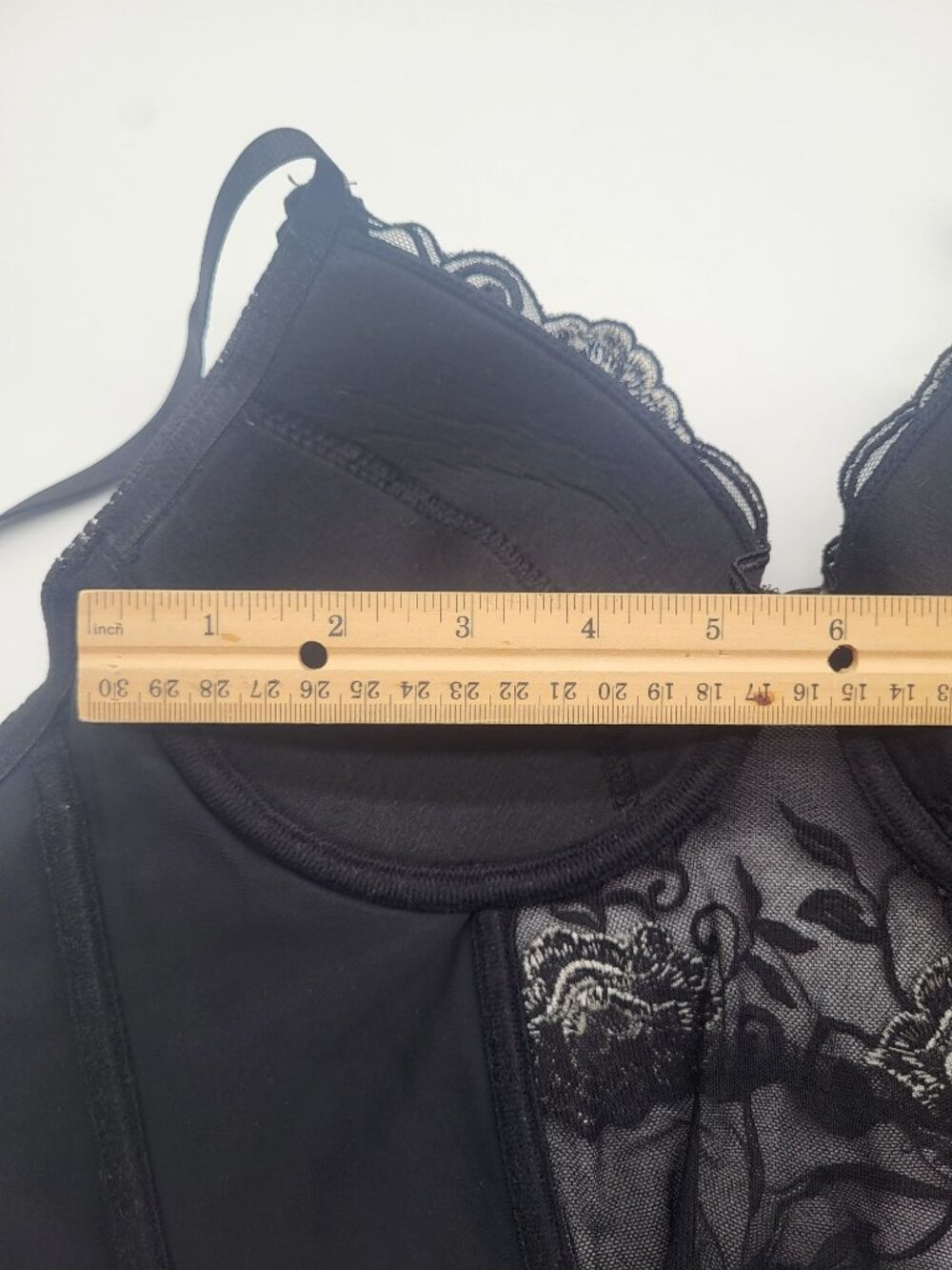 Donna L'Oren Women's Bustier Black White Rose Embroidery Goth Boudoir - Picture 6 of 9